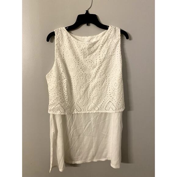 J. Jill layered sleeveless tank top blouse Sz L lagenlook boho White - Picture 1 of 8